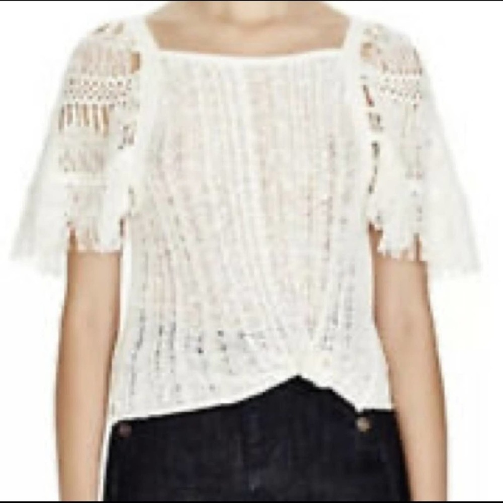 Free People Cream Crochet Knit Short Sleeve Blouse Size Small